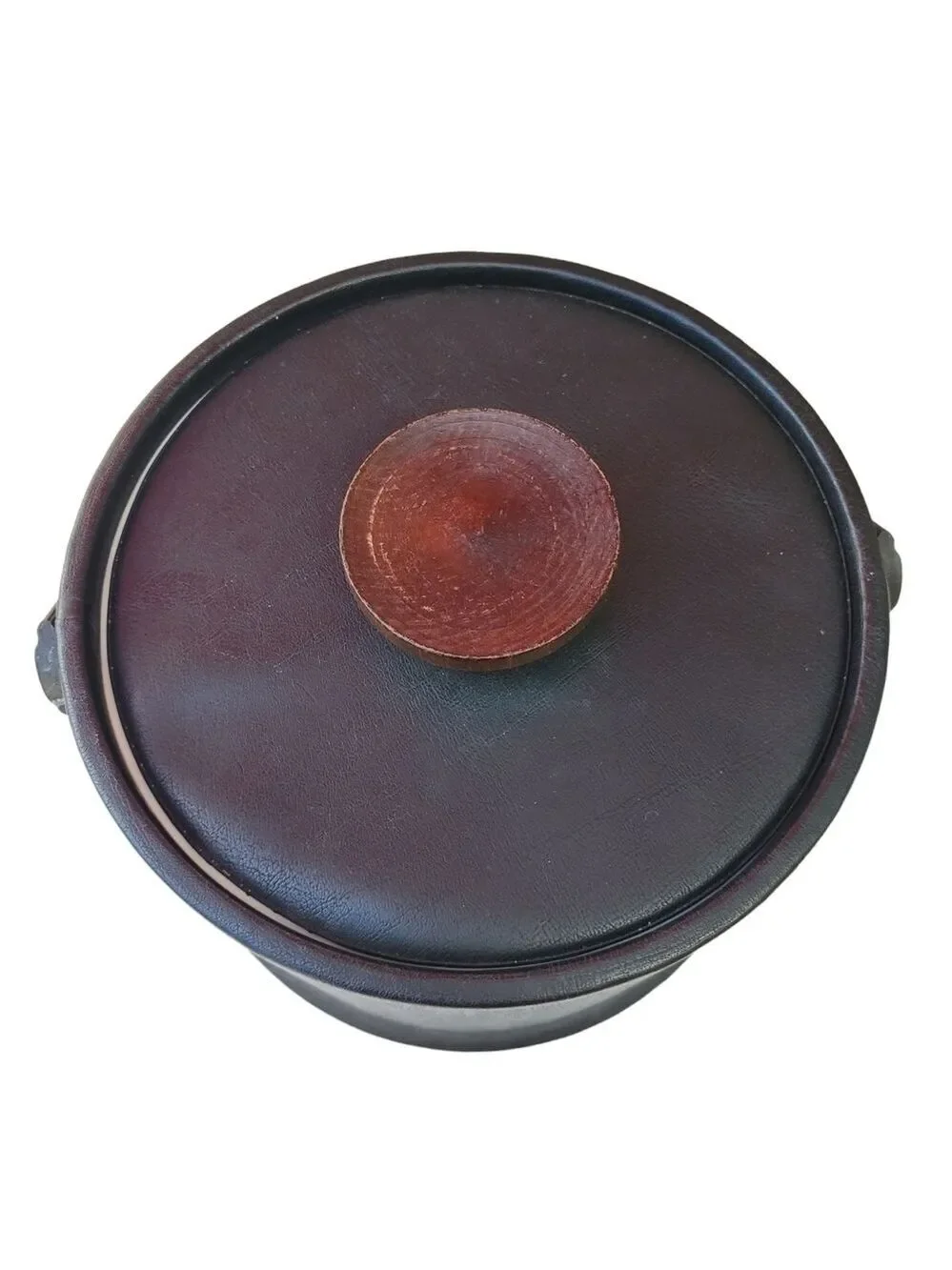 Vintage MCM faux leather Ice bucket with Lid and tongs